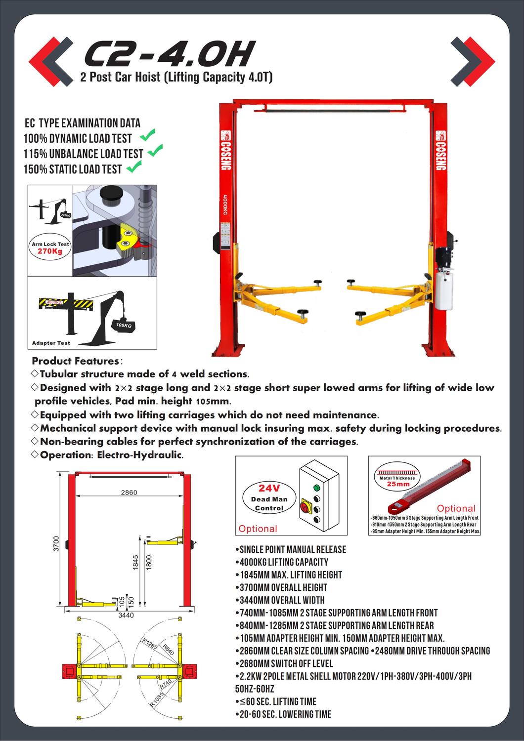 2 Post Car Hoist Lifting Capacity 4.0T(C2-4.0H)-.jpg